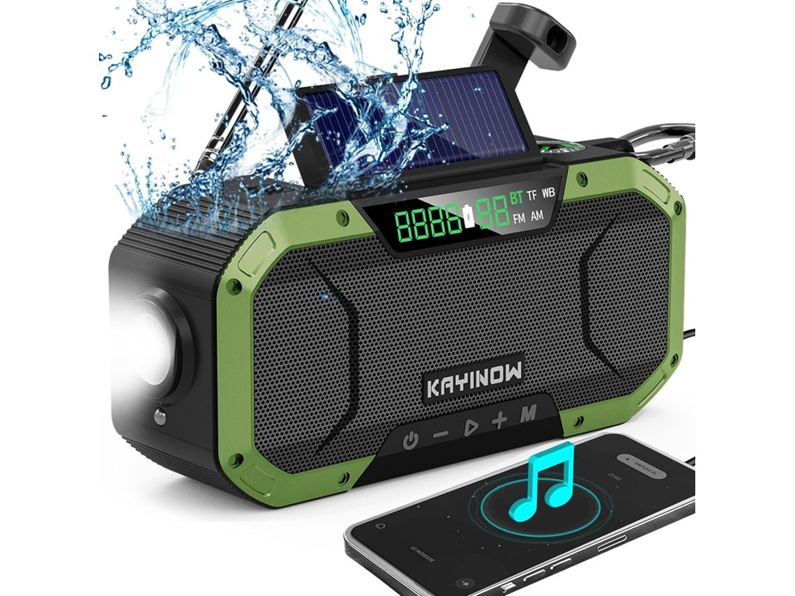 Radio de emergencia solar Zeuxo con manivela y altavoz Bluetooth resistente al agua