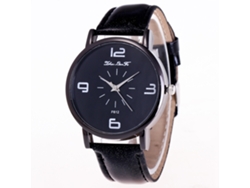 Reloj De Cuarzo Con Correa De Cuero, Estilo Sencillo Y Moderno, Con Esfera De Cristal (negro).