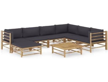 Conjunto 8 de muebles de jardín VIDAXL bambú con cojines gris oscuro
