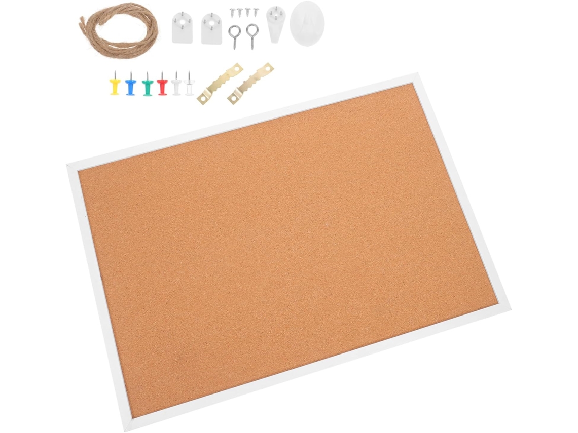 Tablero De Corcho Con Marco Blanco De 35x50 Cm Para Oficina Y Hogar.