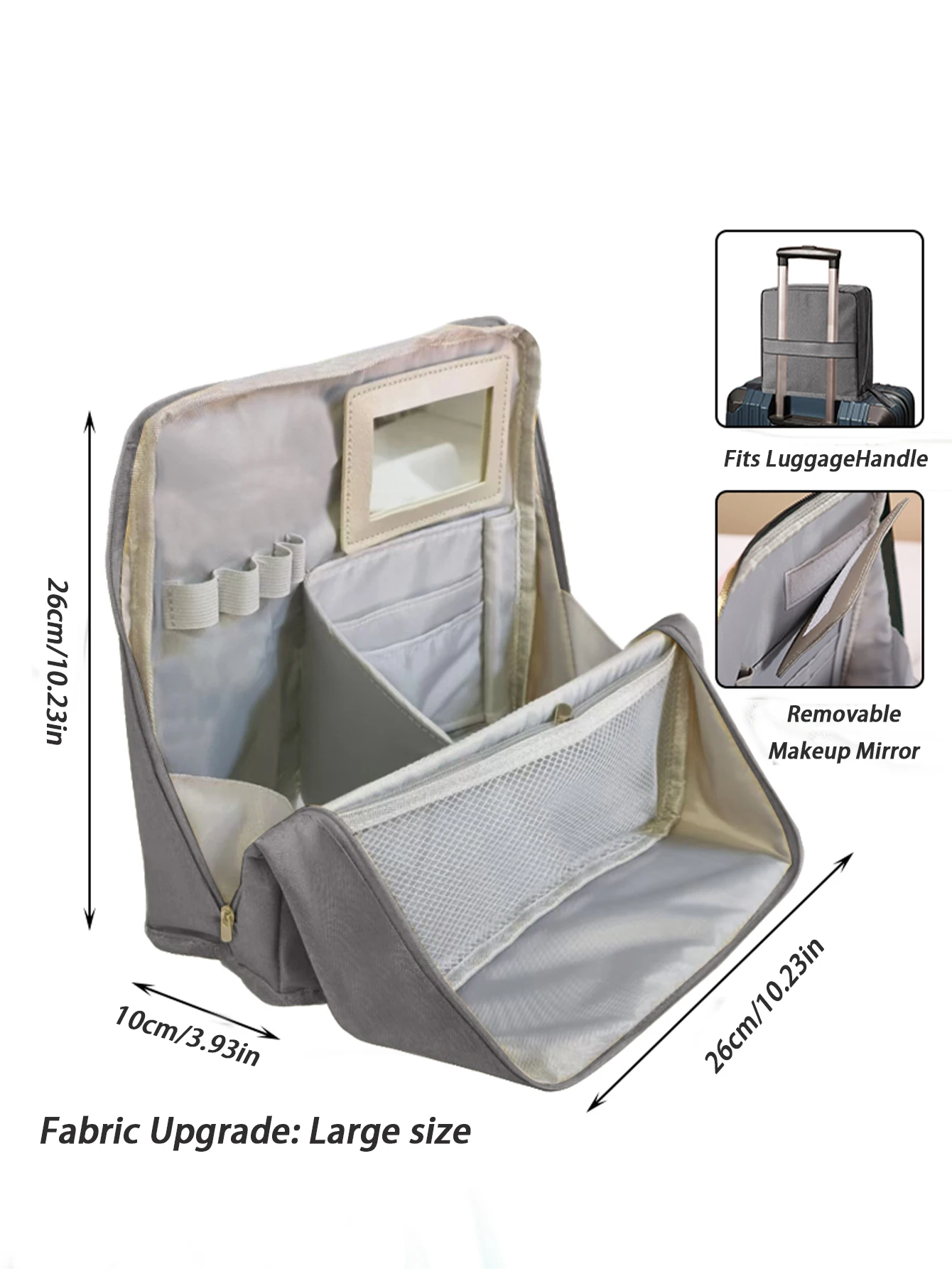 (gris) Bolsa De Maquillaje Vertical De Gran Capacidad, Bolsa De Tocador, Bolsa De Almacenamiento Portátil Y Práctica Multifuncional