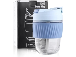 2026-taza De Vidrio Linjou Con Funda De Silicona Y Tapa Con Pajita, 350ml/ Azul