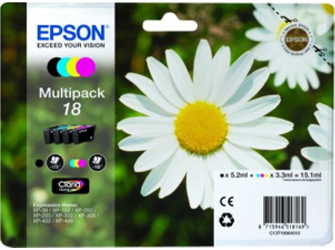 Pack ahorro cartuchos de tinta original EPSON, 18, Margarita, C13T18064022, T1806