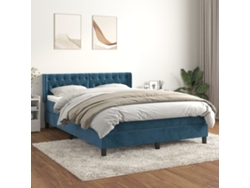 Cama Box Spring Con Colchón Terciopelo Azul Oscuro 140x190 Cm