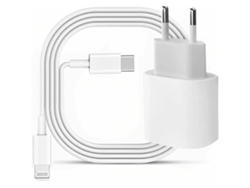 Cargador rápido con certificación MFi para iPhone, con un diseño que permite la conexión tanto por la parte frontal como por la trasera.
