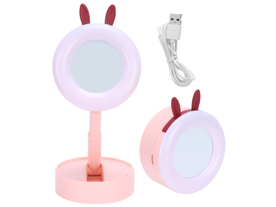 2026-espejo De Maquillaje Led Portátil De Escritorio Infantil Niña Rosa Con Luz Plegable