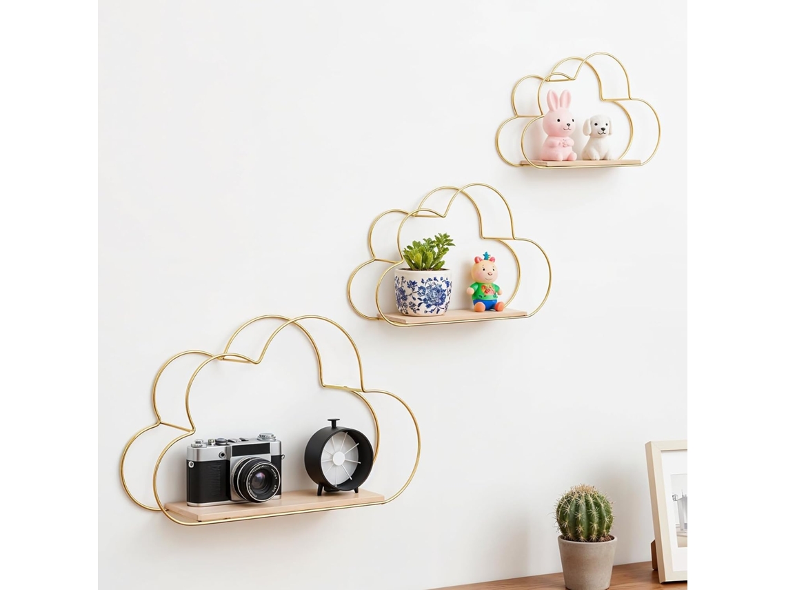 Portaobjetos Pared De Hierro - Decoración Sala/habitación, 3 Piezas Nube (dorado, Sin Objetos Decorativos)