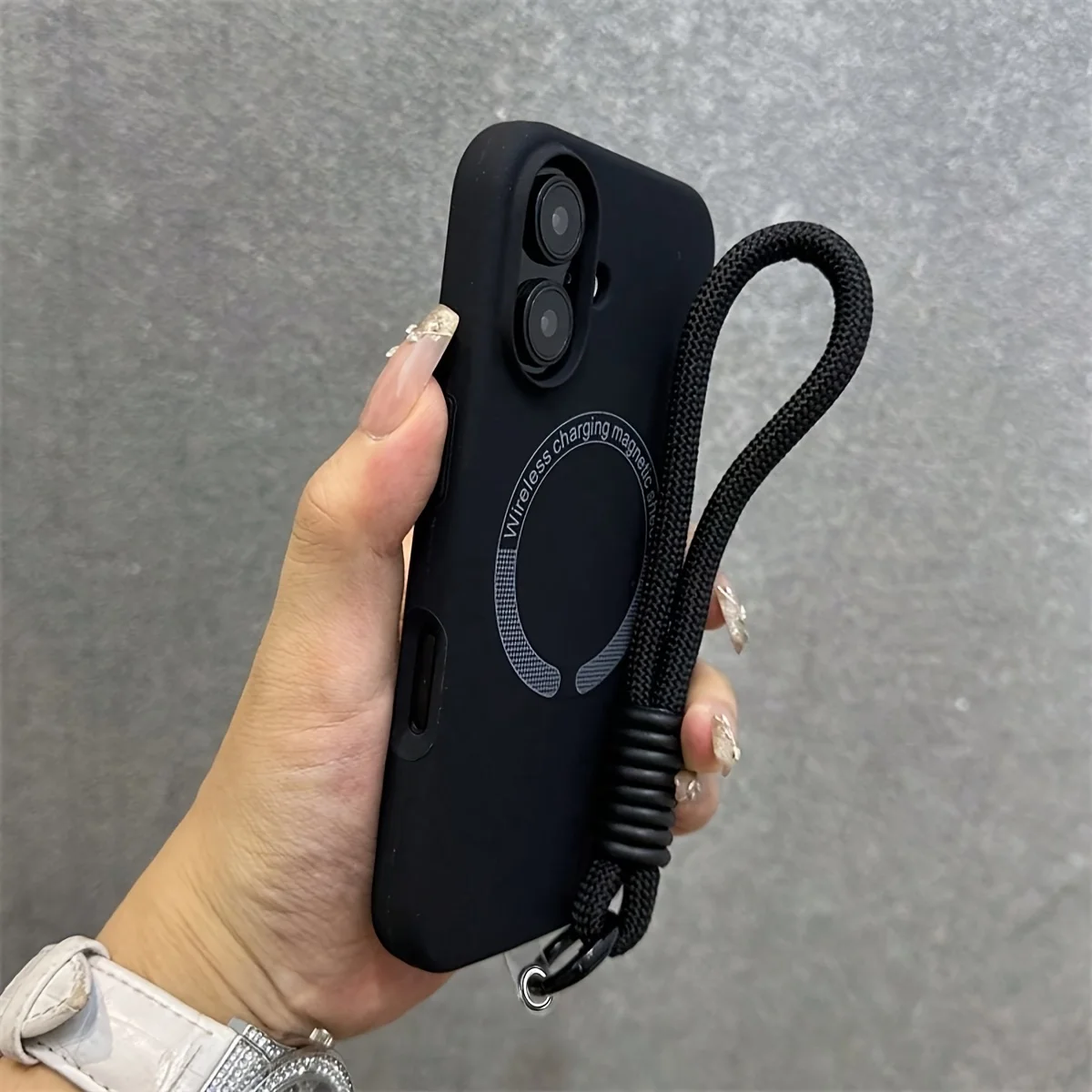 (iphone 14 Pro Negro) Funda De Silicona Líquida Con Cordón Magsafe Y Forro De Microfibra