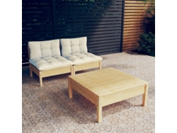 Pcs Conjunto Lounge Jardim C/ Almofadões Cor Creme Pinho Dkd Home Decor