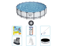 Piscina BESTWAY Round Steel Pro MAX - 549 x 122 cm - Gris - Bomba incluida - Escalera - Cobertor Paquete de mantenimiento - Filtrar - kit de limpieza