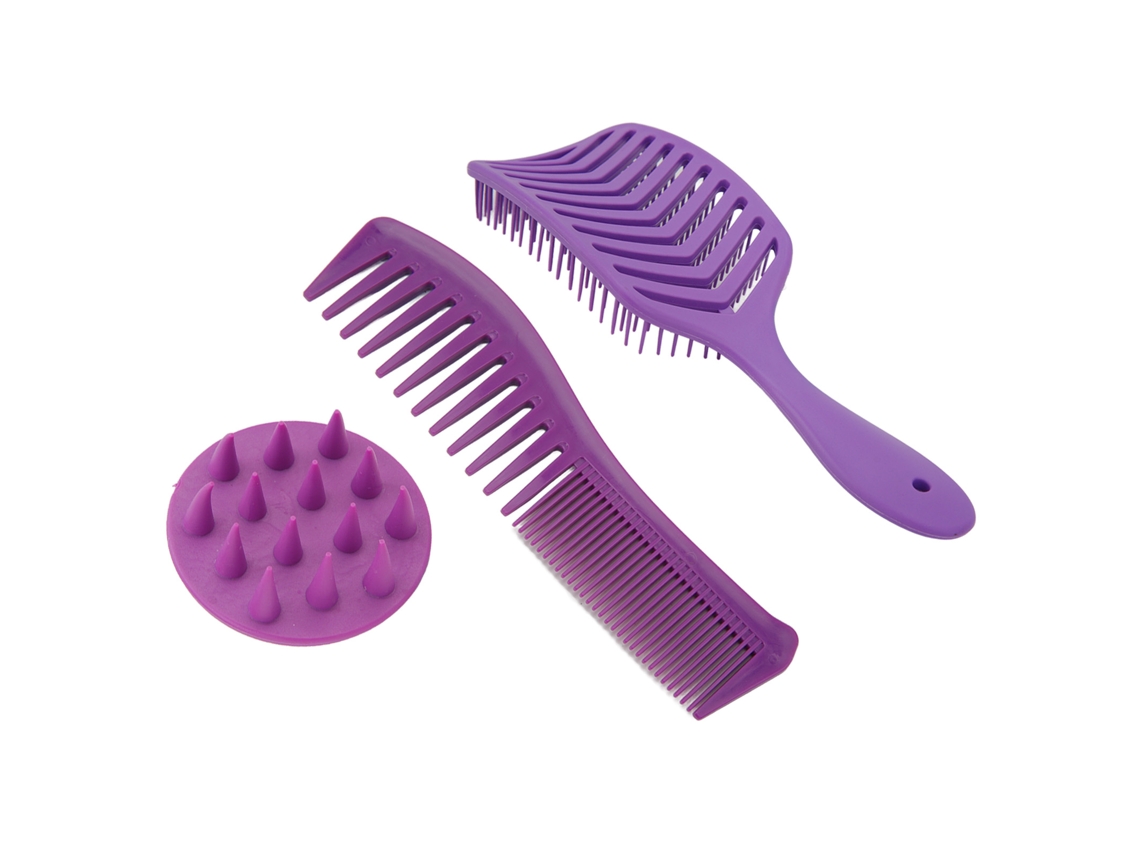 Set De 3 Cepillos Y Peines Para Cabello: Cepillo Hueco, Peine De Dientes Dobles Y Cepillo Para Champú, Ideal Para Desenredar Y Estilar