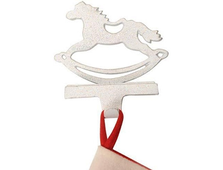 Christmas Stocking Hanger, Rocking Horse In White With Silver Glitter /Accessory