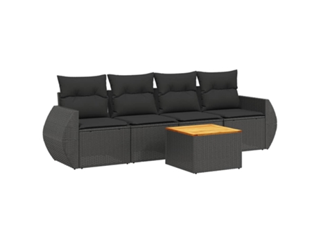 Conjunto 5 de muebles de jardín VIDAXL y cojines ratán sintético negro