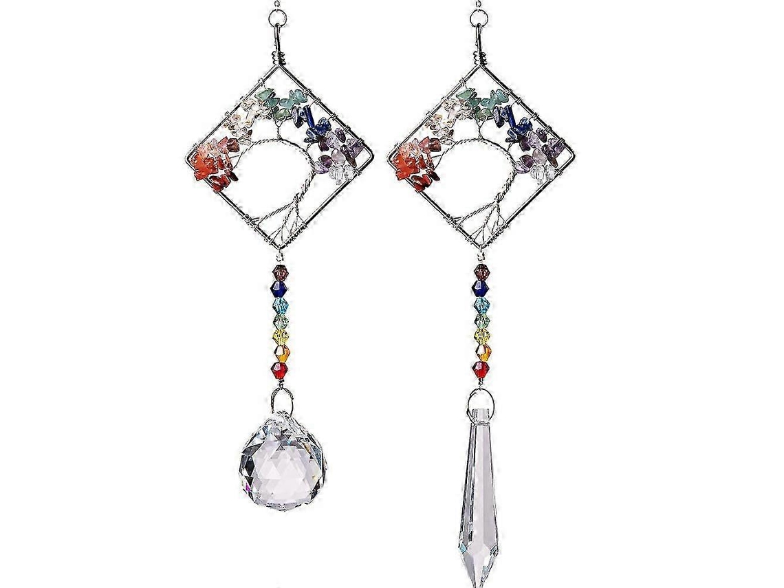Juego de 2 atrapasoles de cristal con piedras de los chakras, adorno de cristal para crear un arcoíris, ideal para la decoración del hogar.