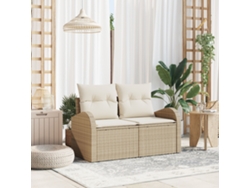 Sofá de jardín de 2 plazas con almacenaje y cojines beige en ratán sintético Lovely Home