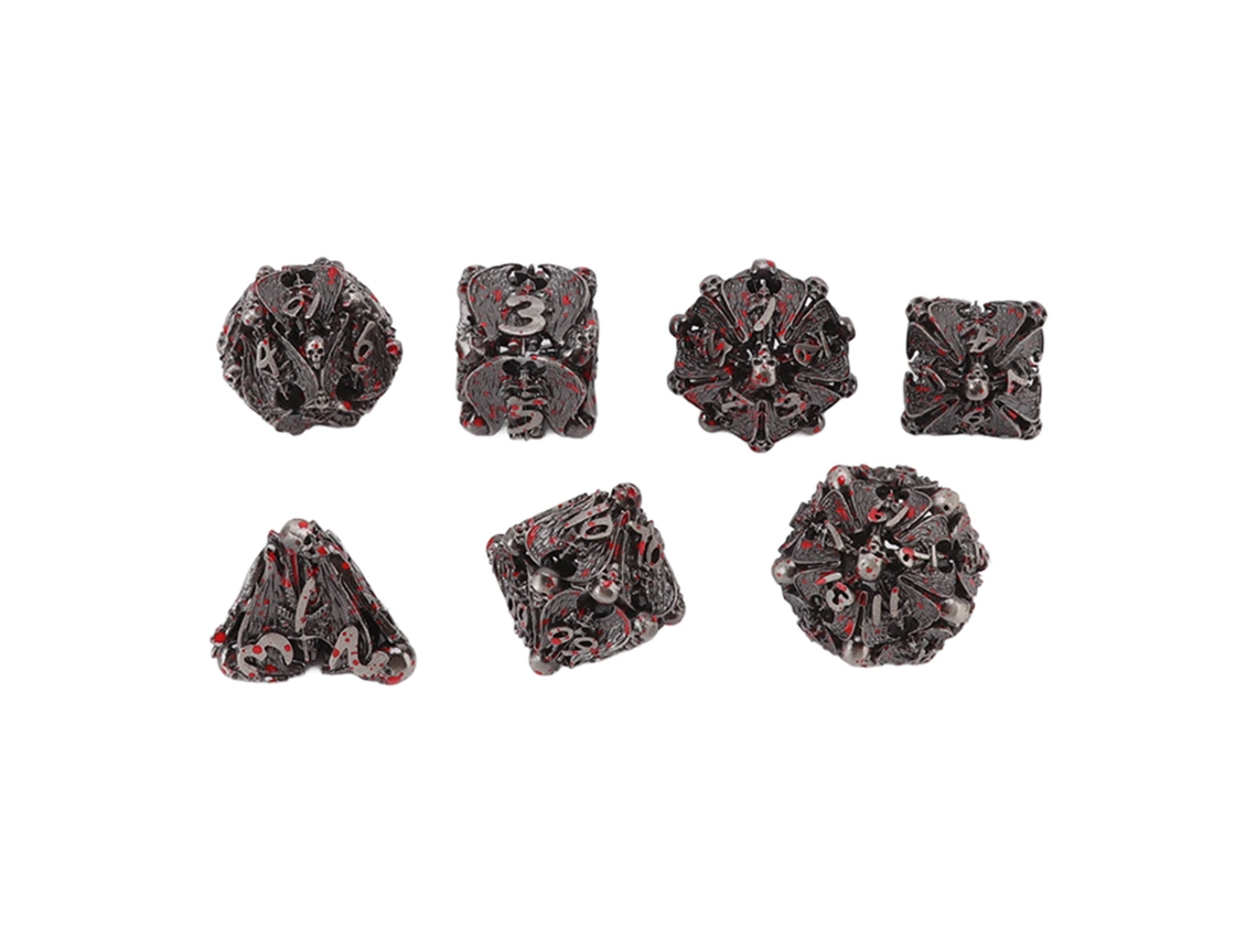 Ats-set De 7 Dados Metálicos Huecos Dorado Rojo Poliedro Para Enseñanza Matsemática Juegos De Rol