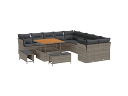 Maison Exclusive - Conjunto de sofás de jardín con cojines, 13 piezas, mimbre gris