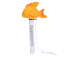 Termómetro flotante para piscina con forma de pez dorado y escala, accesorio para medir la temperatura del agua.