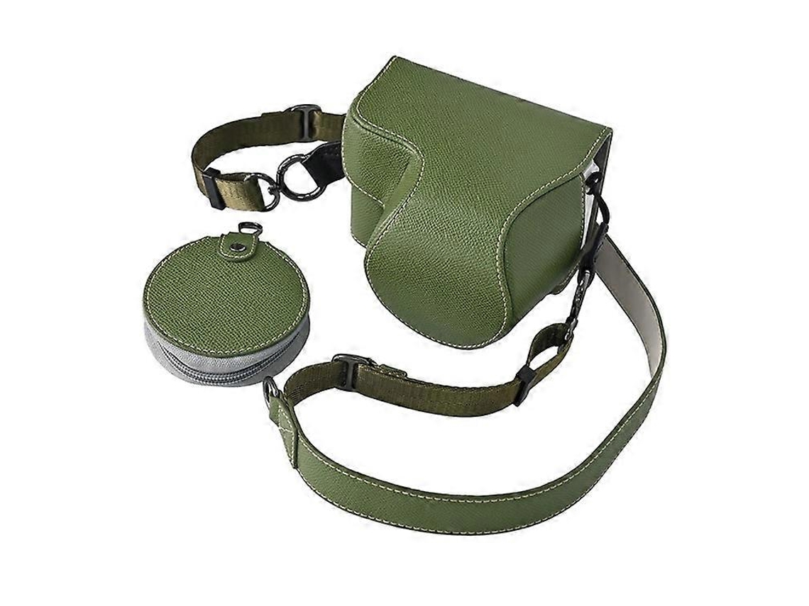 Estuche de cuero sintético texturizado compatible con Sony Alpha Zv E10 II con orificio para batería, correa y bolsa para guardar lentes Facpoet