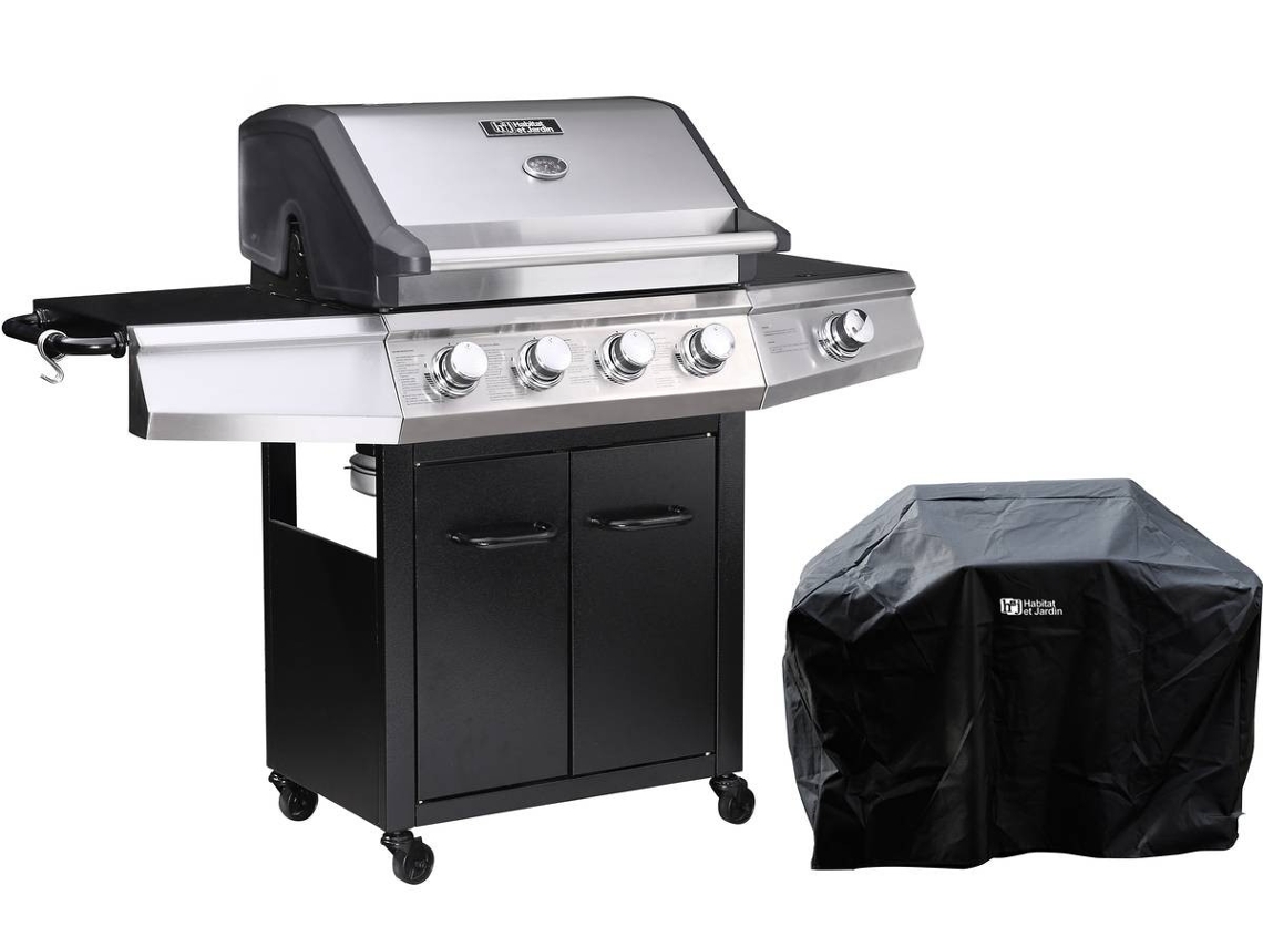 Barbacoa A Gas "bingo 5" - 5 Quemadores (1 Lateral) - 15.2kw + Funda De Protección - Negro