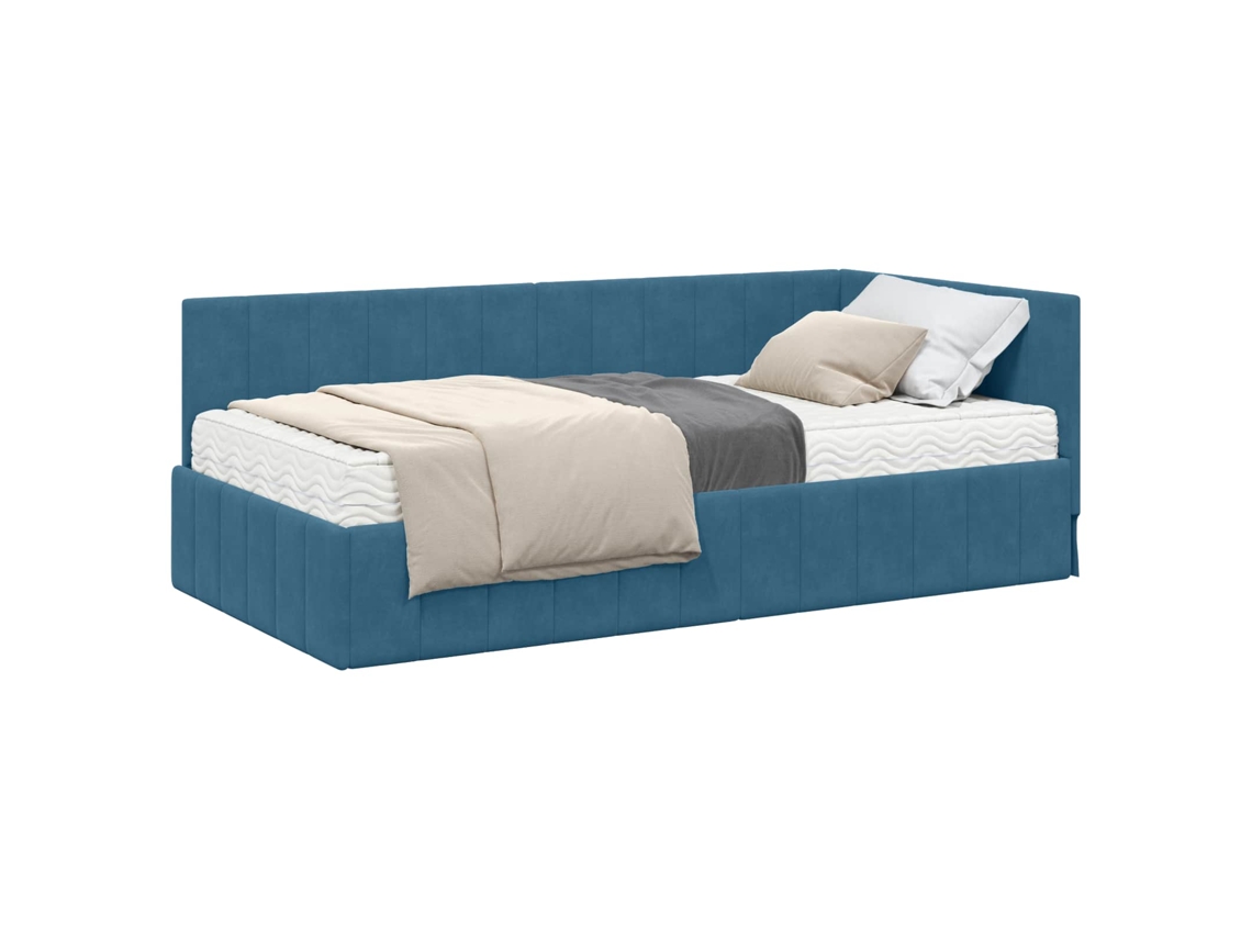 Maison Exclusive - Estructura De Cama Esquina Con Colchón 2 Pcs Azul Terciopelo