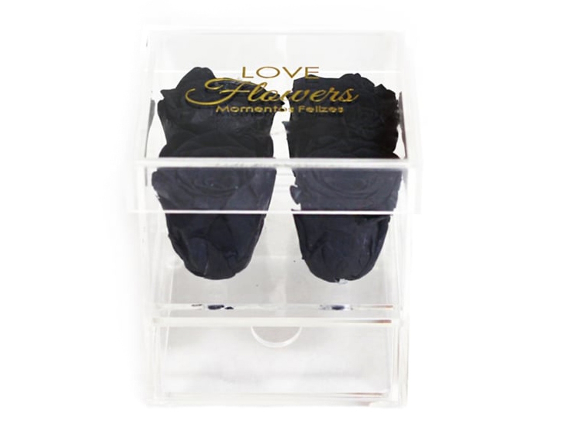 4 Rosas Naturales Preservadas Negras LOVE Flowers - Colección Glassy Rose
