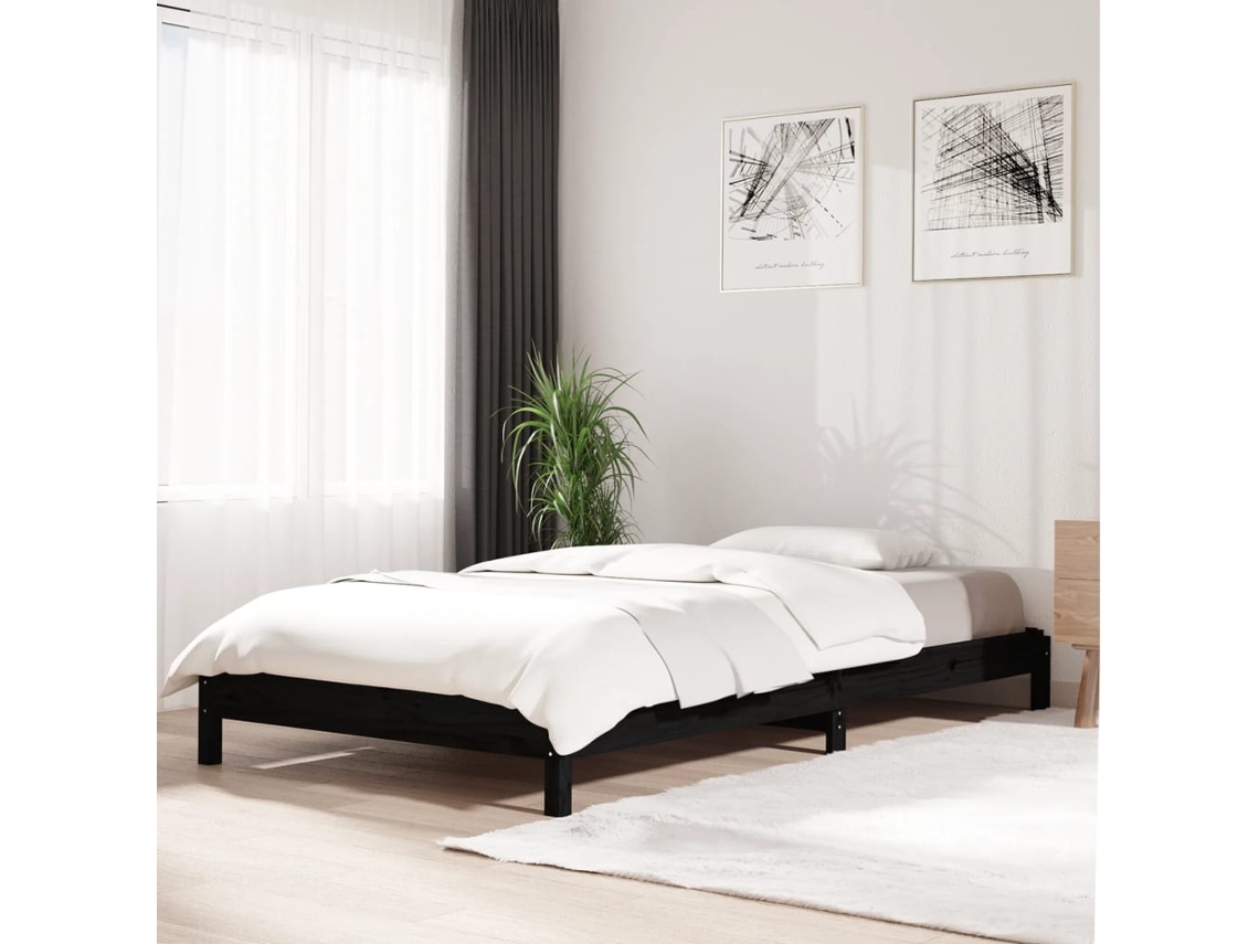 Cama Apilable De Madera Pino Maciza Negro 90x200 Cm
