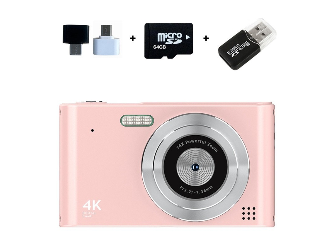 Cámara Digital Ultra Hd 4k H15 Enfoque Automático Zoom 16x Mini Cámara Compacta 64g Rosa Gertiz