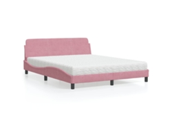 Cama Con Colchón Terciopelo Rosa 160x200 Cm