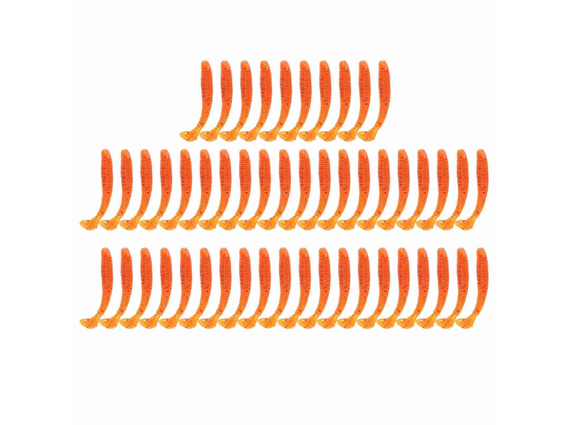 50 Señuelos De Pesca De Plástico Blando De 5 Cm Con Forma De Gusano Y Cola En T Naranja Para Pesca.