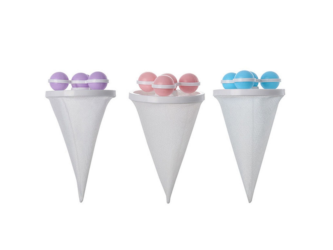 3 Atrapacabellos Para Lavadora, Fibra De Poliéster, Red Cónica, Azul, Morado, Rosa.