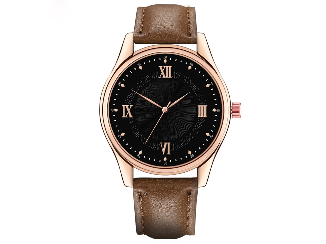 Reloj De Pulsera De Cuarzo Para Hombre, Correa De Pu, Estilo Sencillo, Marrón Oscuro/negro.