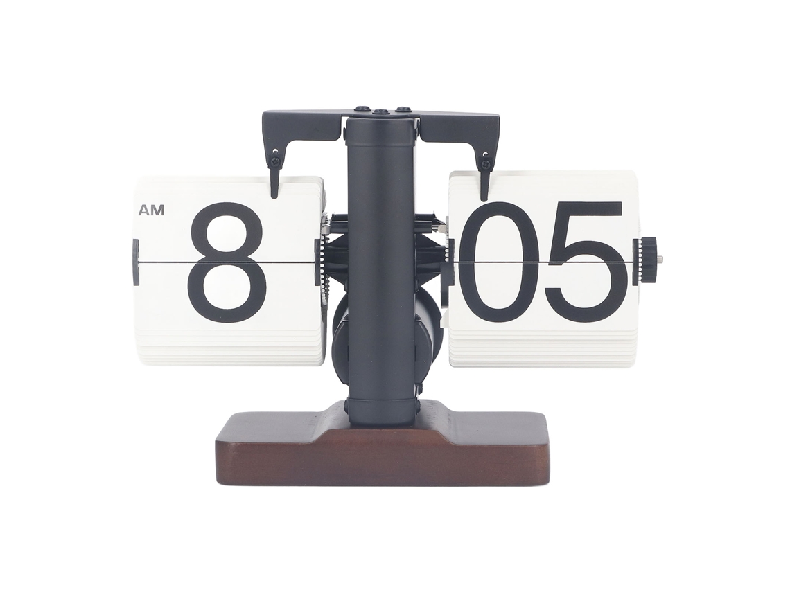 Ats-reloj De Página Volteable Mecánico Retro Digital Madera Decoración Para Dormitorio Oficina Negro Blanco