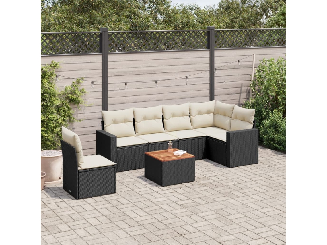 Conjunto de sofá de jardín de 7 piezas con cojines de mimbre negro de DKD Home Decor