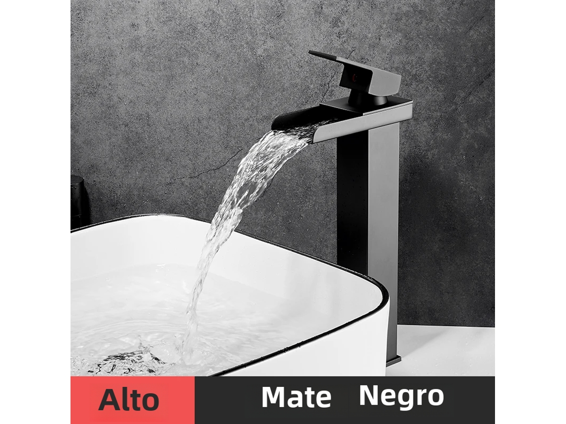 Grifo moderno de acero inoxidable (negro, estilo C - largo) con palanca única para agua fría y caliente.