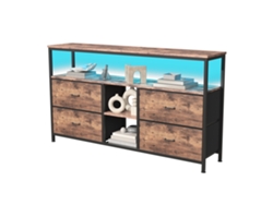 Mueble de TV con 4 cajones y luces LED, estilo retro, 108x29,8x76,8cm, marrón