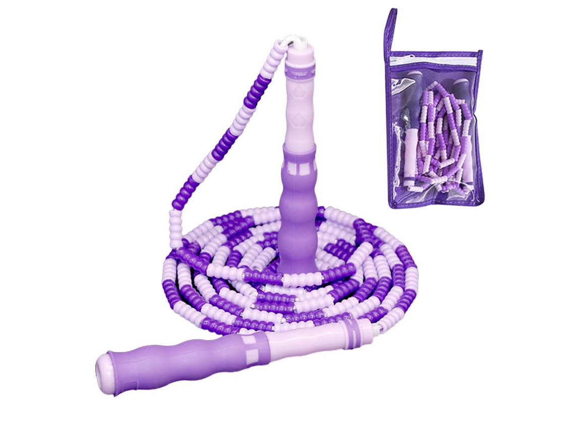 1 Corda De Pular Soft Pattern Com Contas De Bambu Sem Emaranhar Para Fitness + Sacola De Armazenamento Roxa
