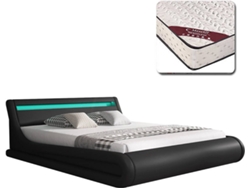 Cama con Colchón Texas BEAUTIFUL FURNITURE Parisina (Compatible con colchón: 180x200 cm - Polipiel - Negro - Plataforma Elevadora)
