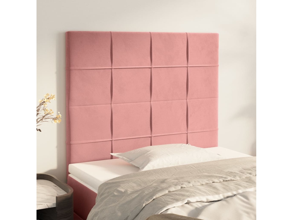 Cabeceros 2 Unidades De Terciopelo Rosa 90x5x78/88 Cm