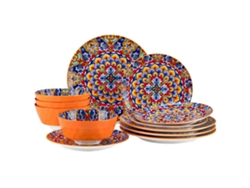 Juego de vajilla de cerámica, diseño floral vibrante, duradero y sin plomo, color naranja (02), 24 piezas.