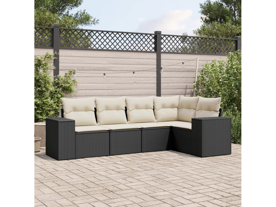 Conjunto de 5 sofás de jardín con cojines de mimbre sintético negro, Dkd Home Decor