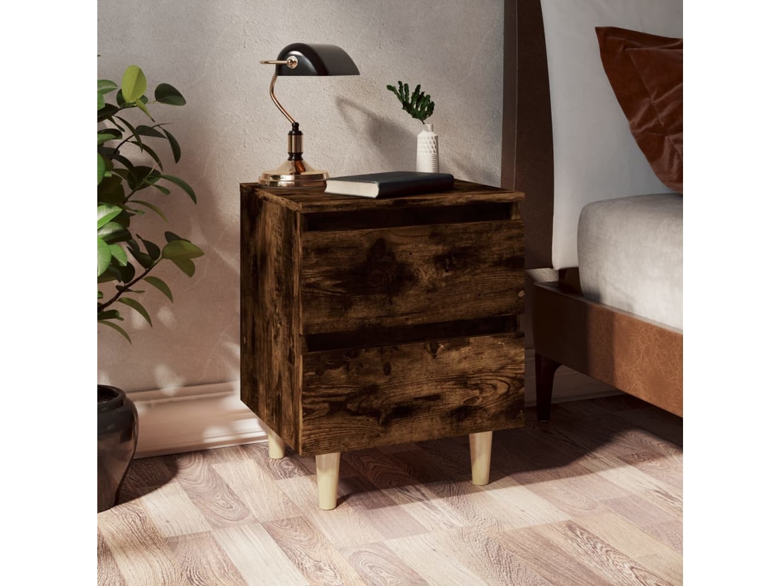 Mesas Cabeceira LOVELY HOME Mesinha Pernas Madeira 2 Pcs 40X35X50 Cm Carv. Fumado