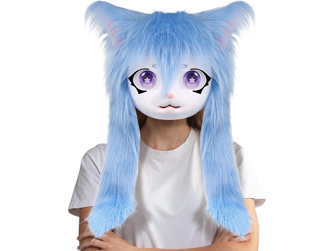 Máscara de gato de cara completa con ojos grandes y pelaje largo, accesorio Vayotoy