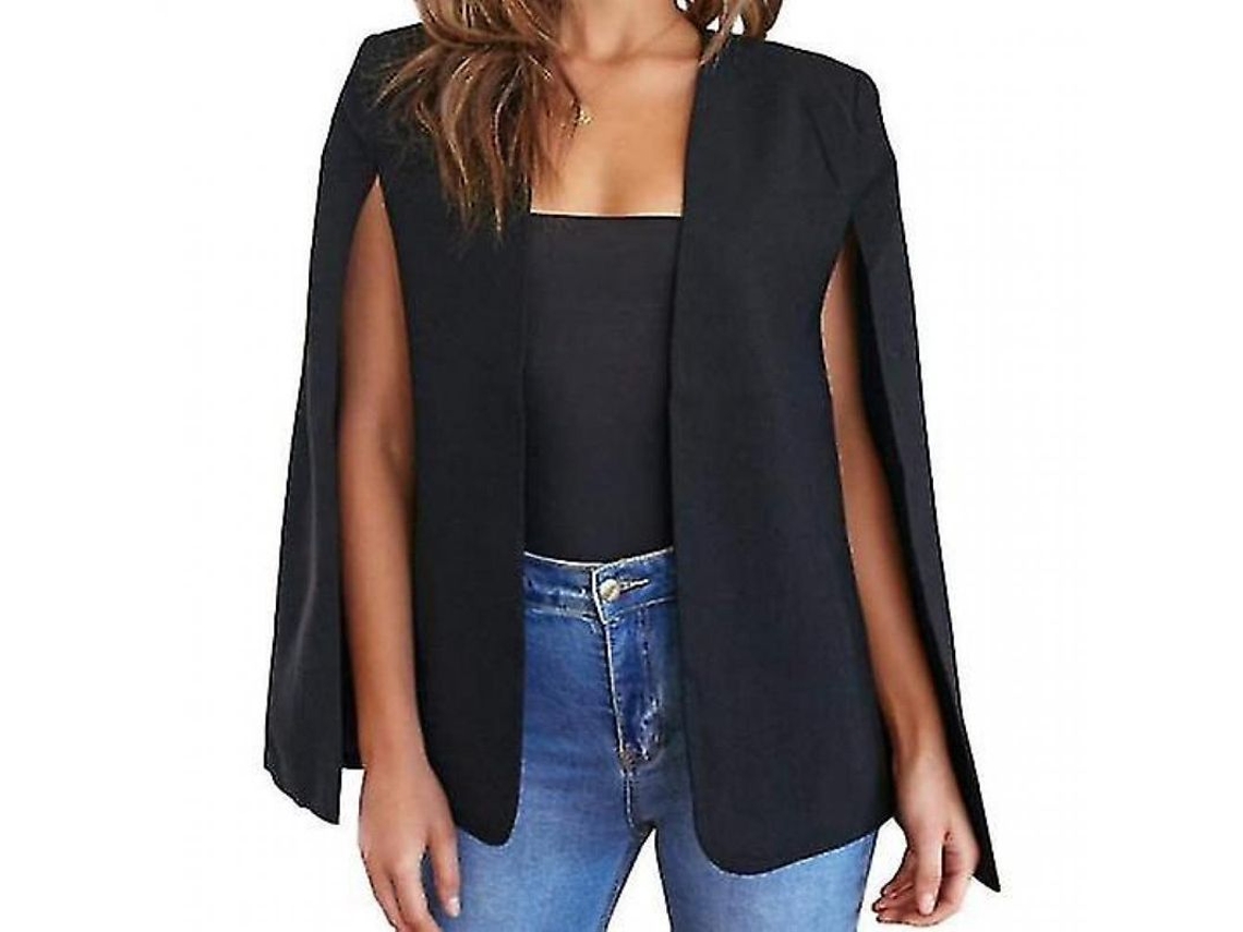 2026-chaqueta Blazer Capa Para Mujer Con Mangas Divididas Y Frente Abierto Chaqueta Casual De Trabajo Zcs Xl Negro