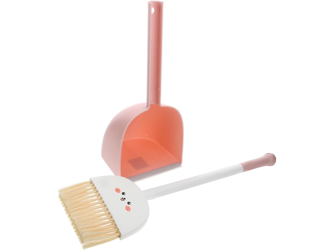 1 Juego De Kit De Limpieza Con Diseño De Conejo Rosa De Dibujos Animados Para Niño Y Niña, Que Incluye Escoba Y Cubo De Basura.