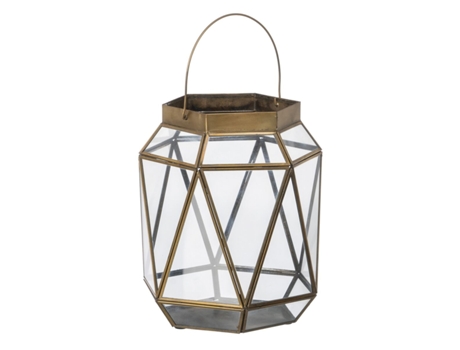 Farol 23 x 23 x 27 cm Portavelas Cristal Dorado Metal