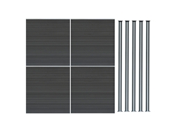 Valla Exterior - Monstershop - WPC, Gris, 185x699 cm, 4 paneles + 5 postes LED