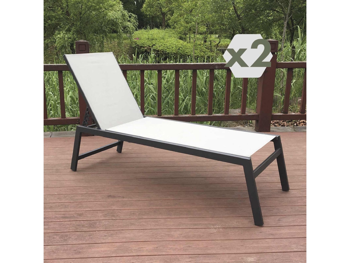 Conjunto de 2 Tumbonas de Jardín CHILLVERT Pisa 203X64X43 Cm de Aluminio con Cojín Incluido Gris Claro y Antracita