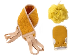 Juego De Toallas De Baño Exfoliantes De 3 Piezas Con Esponja Y Asas Largas - Accesorio Práctico