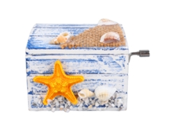 Mini caja de música decorativa de madera con manivela, ideal como regalo.